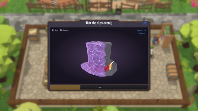 The enchanting minigame: a black top hat partly covered in sparkling Magic Dust, with a progress bar underneath.